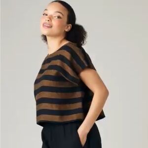 Beyond Nine Polly Linen Top Rust Black Stripe